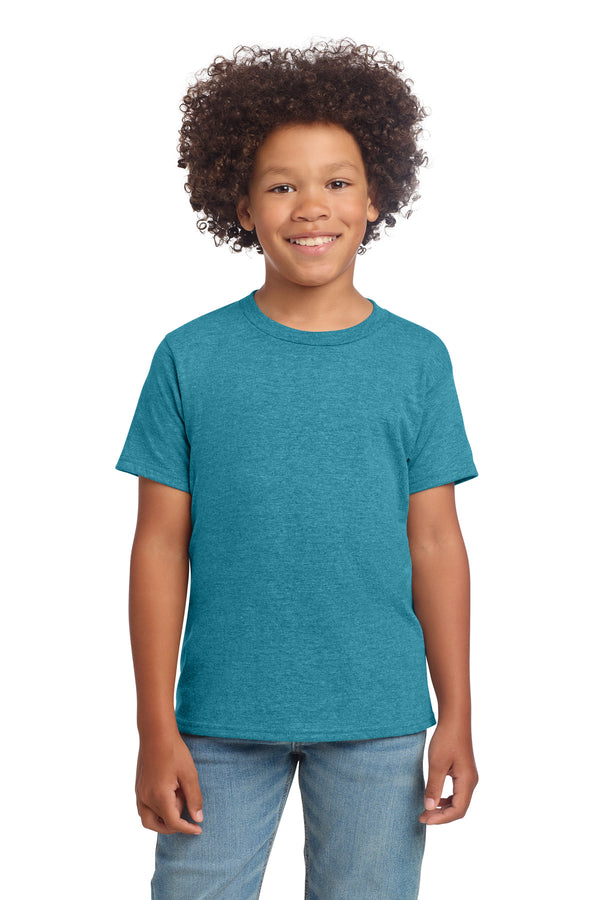Gildan 64000B — Heather Galapagos Blue — front