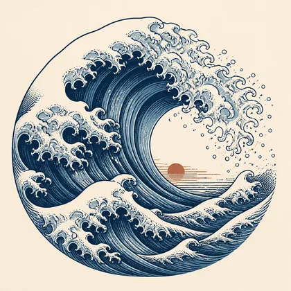Wave artwork showing a detailed DTG print style